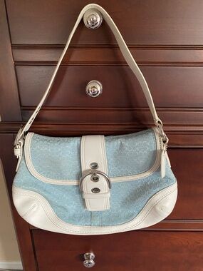 Coach Light Blue and Cream Shoulder Bag
